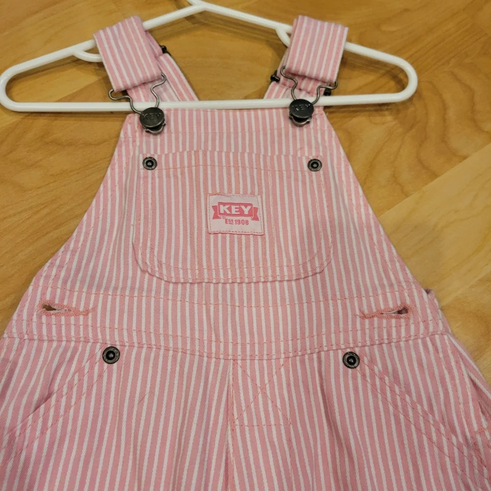 Baby pink and white bib overalls size 12 months - Picture 7 of 8